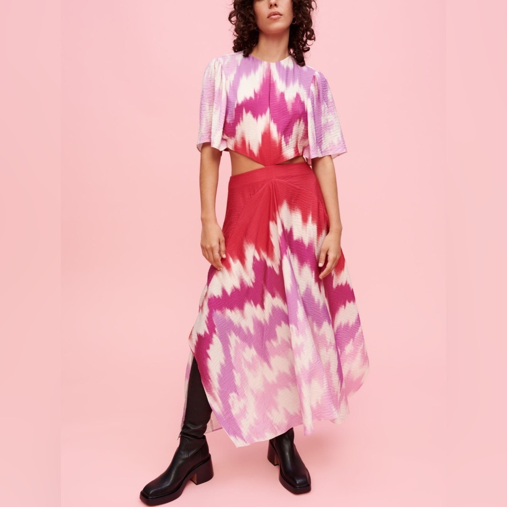 Maje Tie Dye Asymmetric Dress with Cut Out